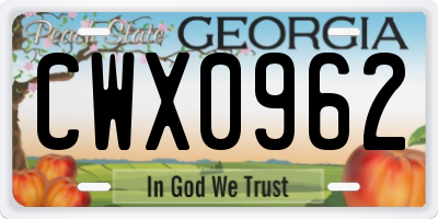 GA license plate CWX0962