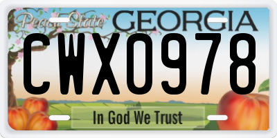 GA license plate CWX0978