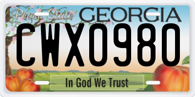 GA license plate CWX0980
