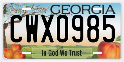 GA license plate CWX0985