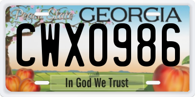 GA license plate CWX0986