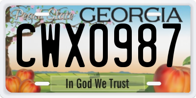 GA license plate CWX0987
