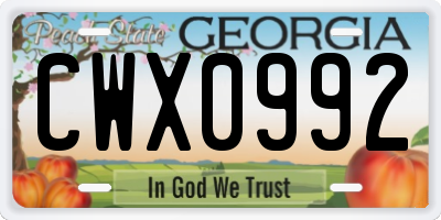 GA license plate CWX0992