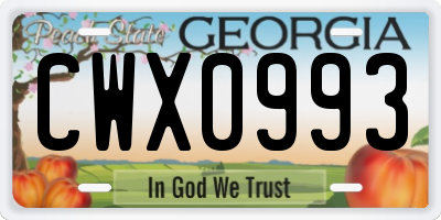 GA license plate CWX0993