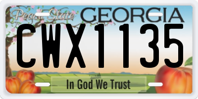 GA license plate CWX1135