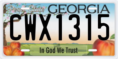 GA license plate CWX1315