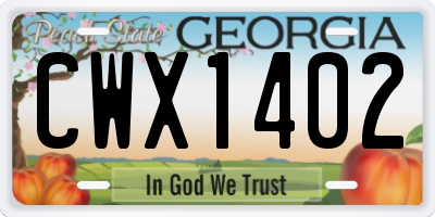 GA license plate CWX1402