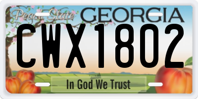 GA license plate CWX1802