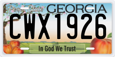 GA license plate CWX1926
