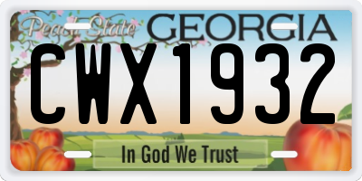 GA license plate CWX1932