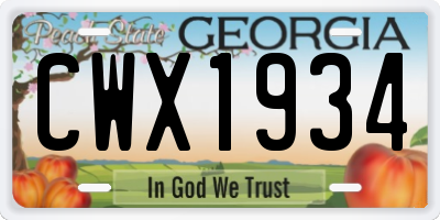 GA license plate CWX1934