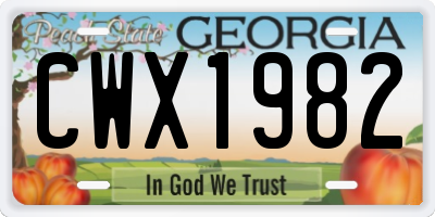 GA license plate CWX1982
