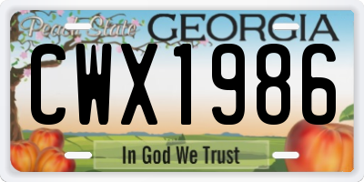 GA license plate CWX1986