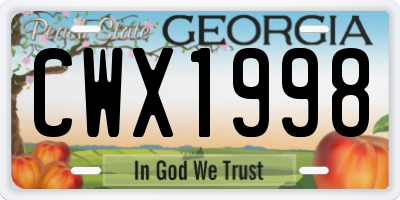 GA license plate CWX1998