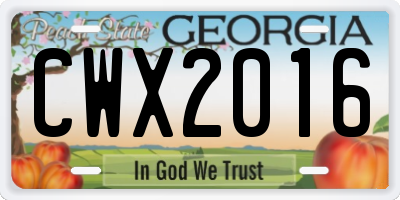 GA license plate CWX2016