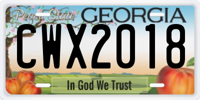 GA license plate CWX2018
