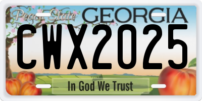 GA license plate CWX2025