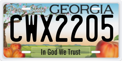 GA license plate CWX2205