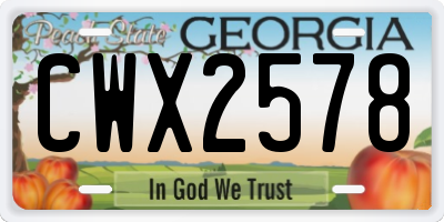 GA license plate CWX2578