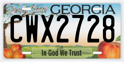 GA license plate CWX2728