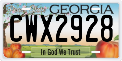 GA license plate CWX2928