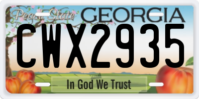 GA license plate CWX2935