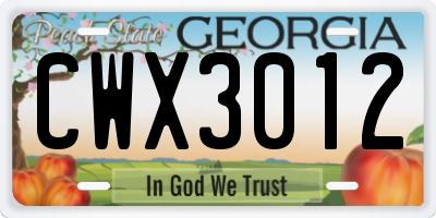 GA license plate CWX3012