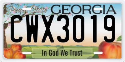 GA license plate CWX3019