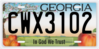 GA license plate CWX3102