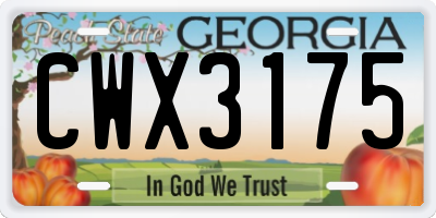 GA license plate CWX3175