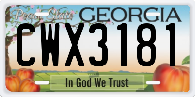 GA license plate CWX3181