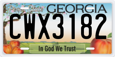 GA license plate CWX3182