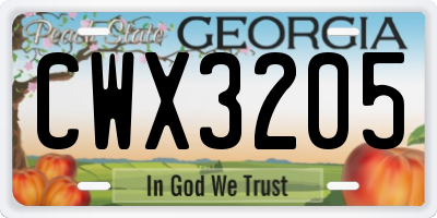 GA license plate CWX3205