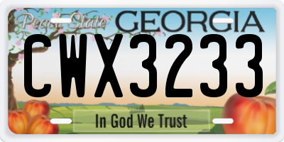 GA license plate CWX3233