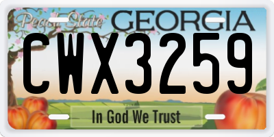 GA license plate CWX3259