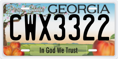 GA license plate CWX3322