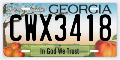 GA license plate CWX3418