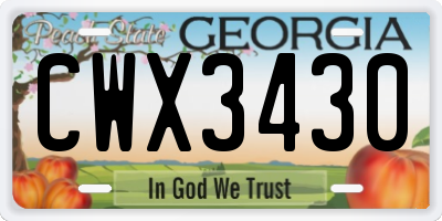 GA license plate CWX3430