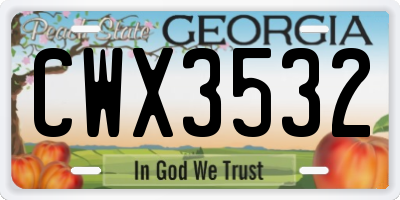 GA license plate CWX3532