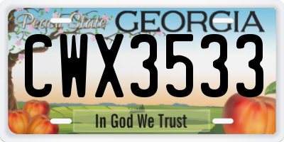 GA license plate CWX3533