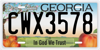 GA license plate CWX3578
