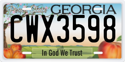 GA license plate CWX3598