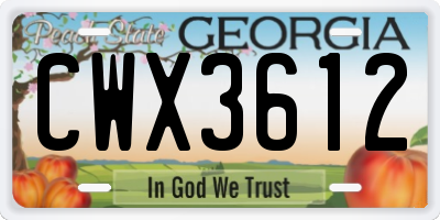 GA license plate CWX3612