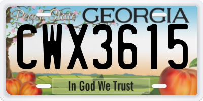 GA license plate CWX3615