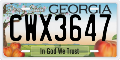GA license plate CWX3647