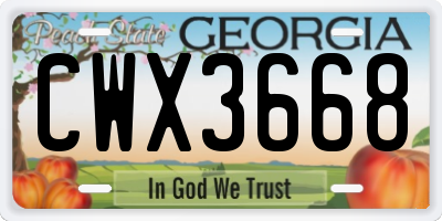 GA license plate CWX3668