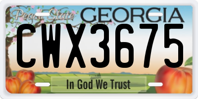 GA license plate CWX3675