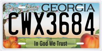 GA license plate CWX3684