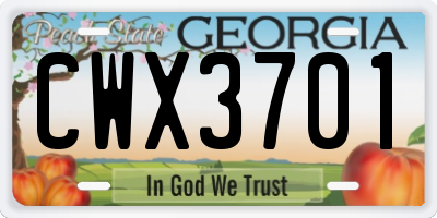 GA license plate CWX3701