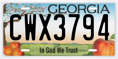 GA license plate CWX3794